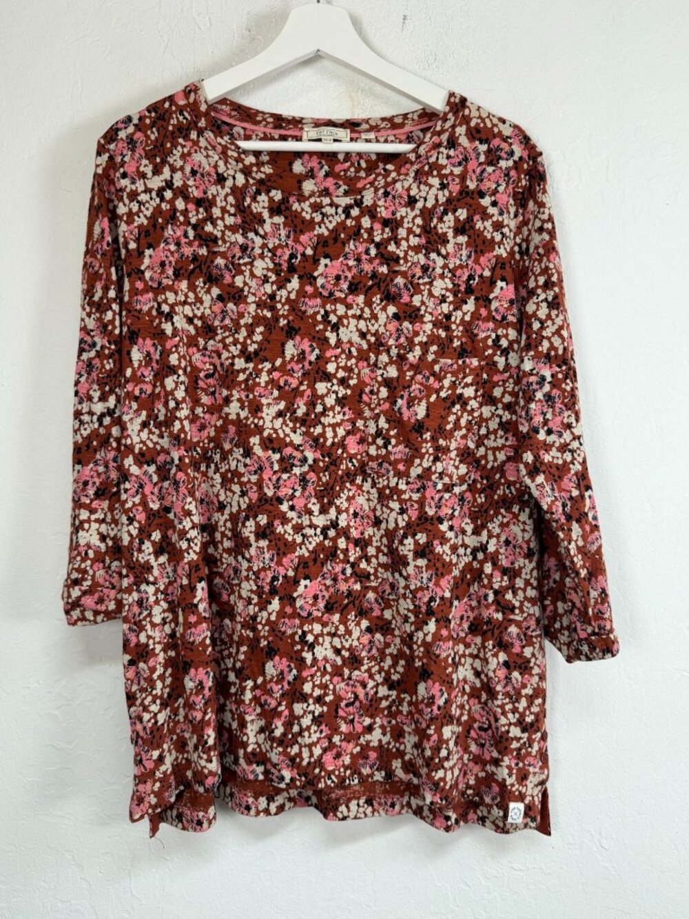 Fat Face Womens Floral 3/4 Sleeve Blouse Top Size 14 Rust Pink White Boho Casual
